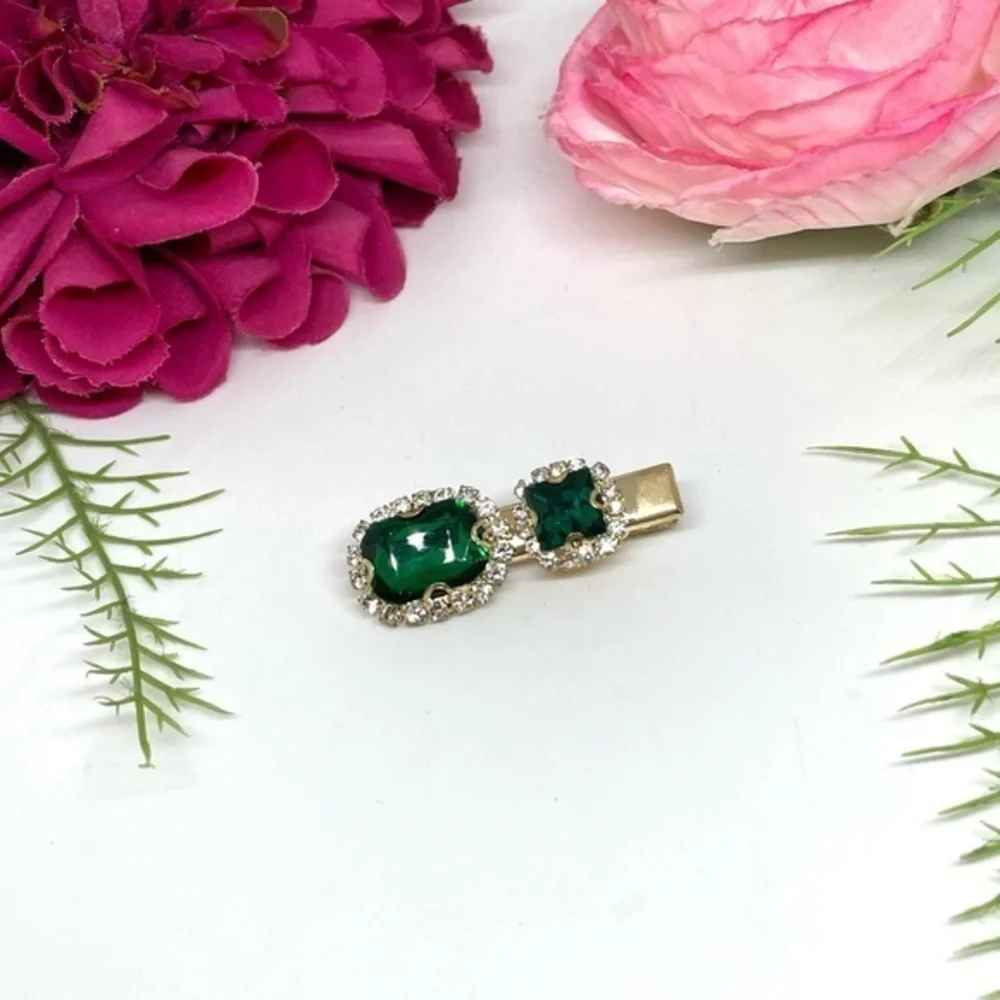 NEW⚜️Emerald Green Crystal Embellished Hair Barette